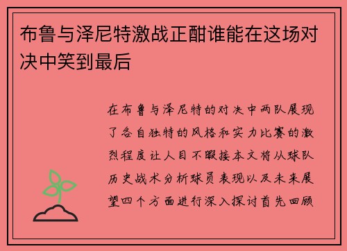 布鲁与泽尼特激战正酣谁能在这场对决中笑到最后